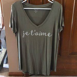 “je t’aime” army green flowy tee